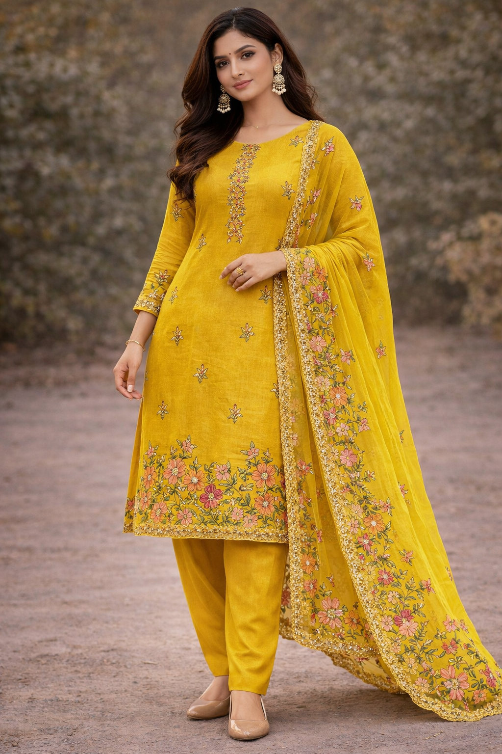Zehra Mustard Bloom Suit Set